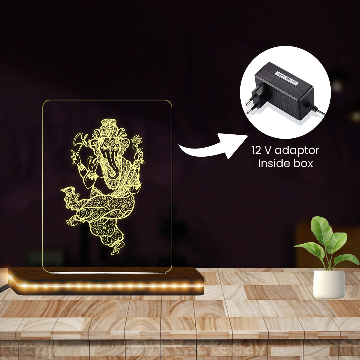 Ganesh Ji Acrylic LED Table Lamp,  (5x6 Inches)