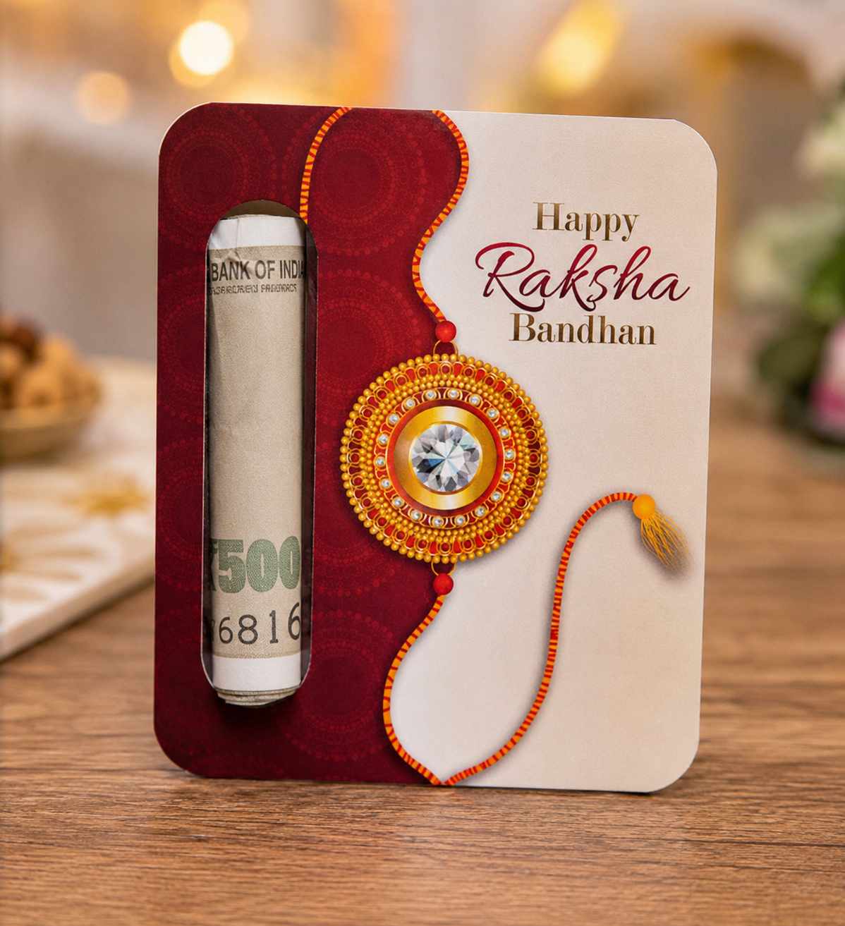 Raksha Bandhan MDF Cash Holder Card Set | Pack of 3 Premium Money Holder Cards | Rakhi Gift for Brother | Reusable Cash Envelope Holder | Made in India