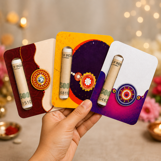 Raksha Bandhan MDF Cash Holder Card Set | Pack of 3 Premium Money Holder Cards | Rakhi Gift for Brother | Reusable Cash Envelope Holder | Made in India