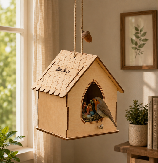 Premium Wooden Hanging Bird House for Balcony & Garden | Decorative Bird Nesting House