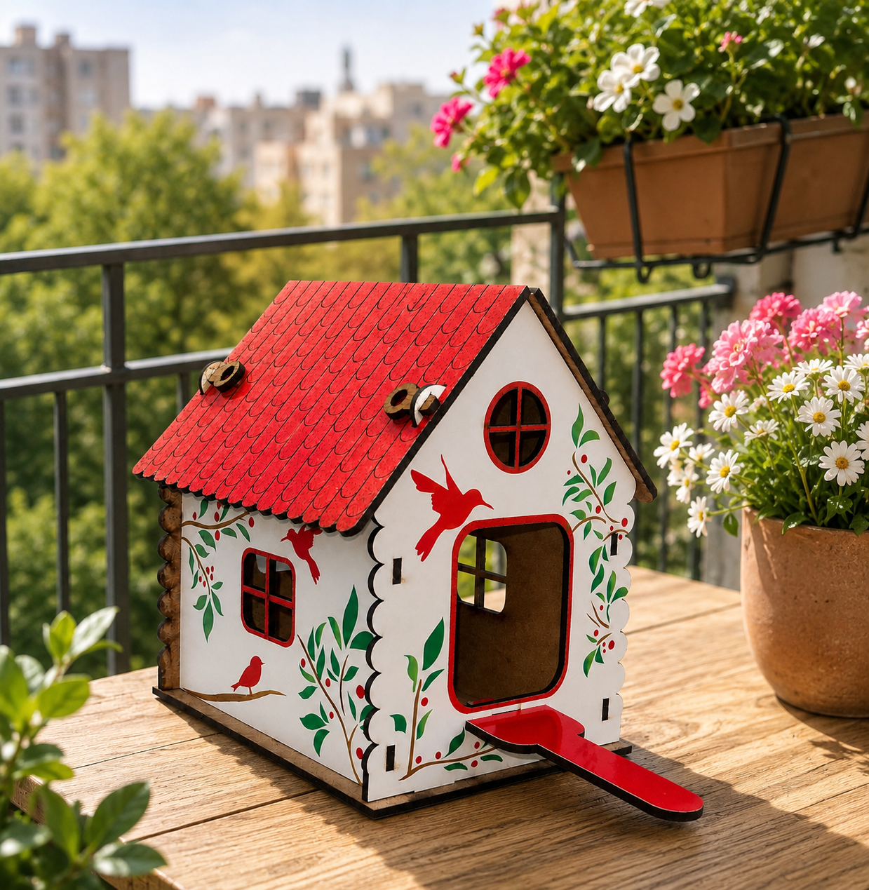 Premium Decorative Hanging Bird House for Garden & Balcony | Wooden Bird Nest House with Rope