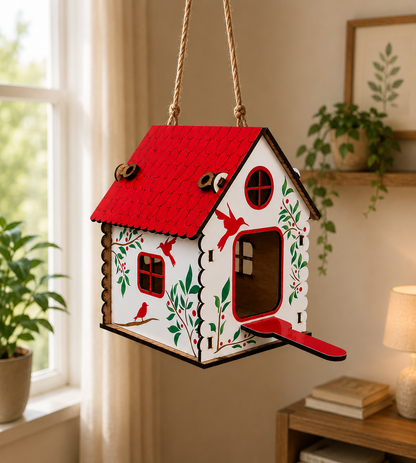 Premium Decorative Hanging Bird House for Garden & Balcony | Wooden Bird Nest House with Rope