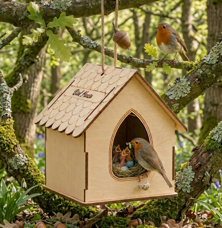 Premium Wooden Hanging Bird House for Balcony & Garden | Decorative Bird Nesting House