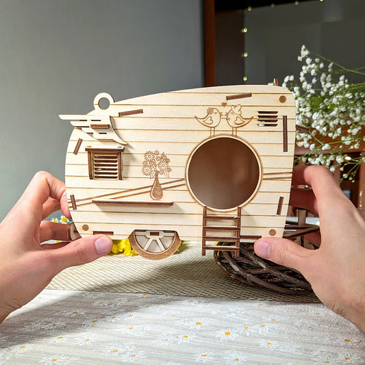 Wooden Caravan Bird House for Balcony & Garden | Decorative Hanging Bird Nest Box