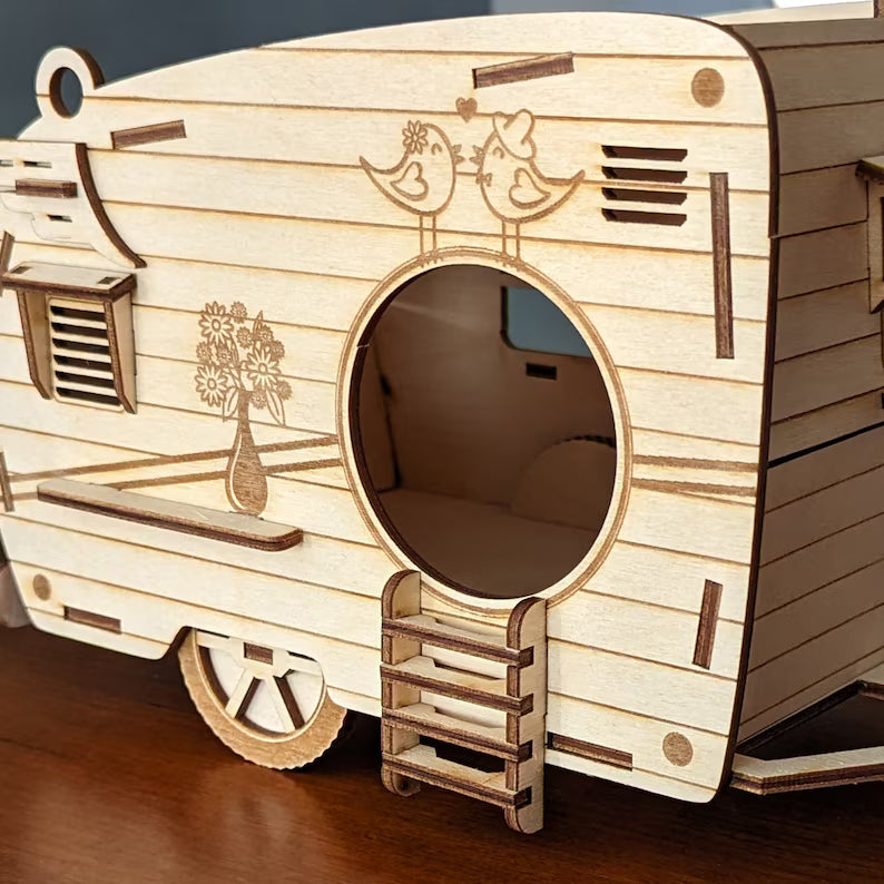 Wooden Caravan Bird House for Balcony & Garden | Decorative Hanging Bird Nest Box