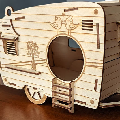 Wooden Caravan Bird House for Balcony & Garden | Decorative Hanging Bird Nest Box