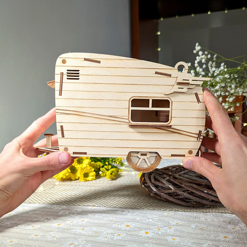 Wooden Caravan Bird House for Balcony & Garden | Decorative Hanging Bird Nest Box