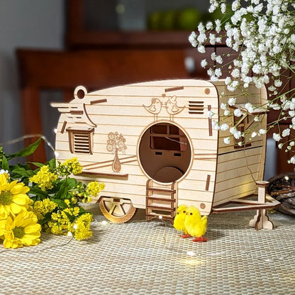 Wooden Caravan Bird House for Balcony & Garden | Decorative Hanging Bird Nest Box